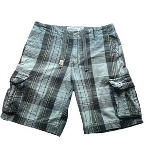 Aeropostale Men’s 36 Plaid Distressed Utility Drawstring Cargo Shorts 11” Inseam